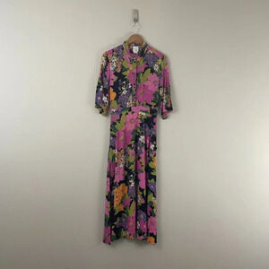 Patou Floral Printed Button Scarf Midi Dress Size 38 (US 4-6)